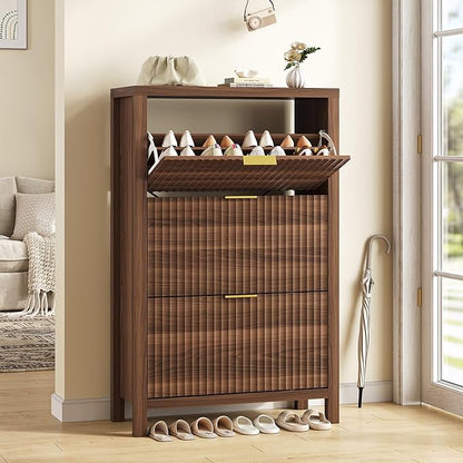 Shoe Cabinet Storage for Entryway, Fluted Shoe Cabinet