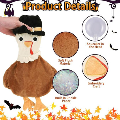 BINGPET Dog Squeaky Toys,2 Pack No Stuffing Halloween & Thanksgiving Dog Toys, Pumpkin & Turkey Interactive Plush with Squeaky Ball and Crinkle Paper, Durable Fun for Small Medium Large Dogs