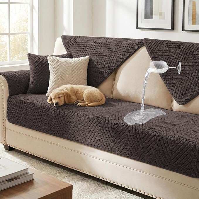 Turquoize Waterproof Couch Cover for Dogs Fuzzy Pet Couch Covers for Sofa Thick Dog Bed Cover Non-Slip Sofa Covers for 2 Cushion Couch Protector Slipcover Pet Friendly (Brown, 36" x 48")