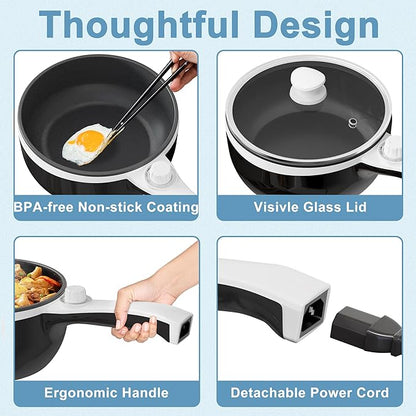 Dezin Hot Pot Electric Upgraded, Non-Stick Sauté Pan, Rapid Noodles Electric Pot