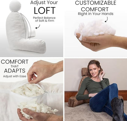 Husband Pillow Medium Aspen Edition Saddle Brown, Sit Up Reading & Bed Rest with Arms, Ultra-Comfy, Detach Neck Roll - Premium Shredded Memory Foam Backrest, Reverses to Micro: Suede or Plush