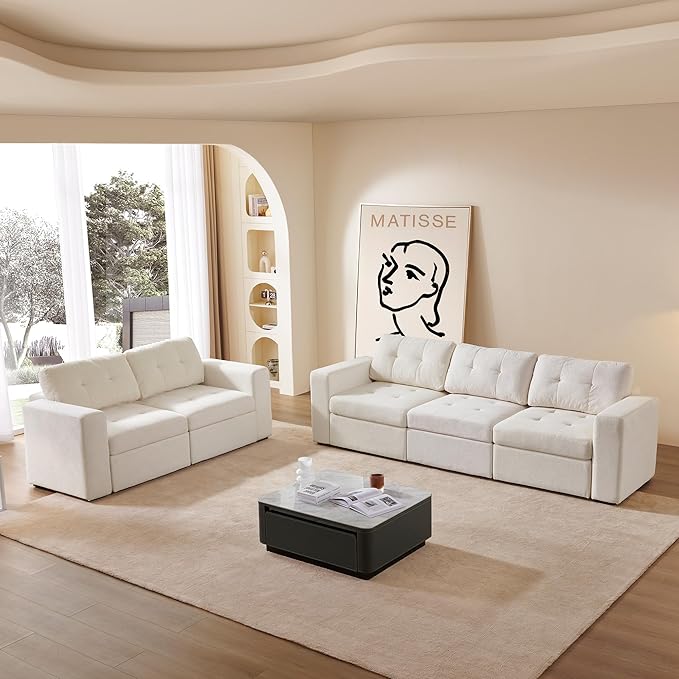 ORRD Modular Sectional Couch, Convertible Sofa with Storage, 3 Seater Sofa Modular with Reversible Chaise for Living Room, Office (Beige White)