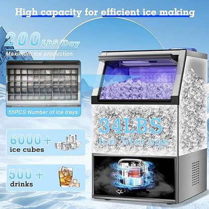 Ice Maker Commercial Ice Maker Machine 200lbs/24H