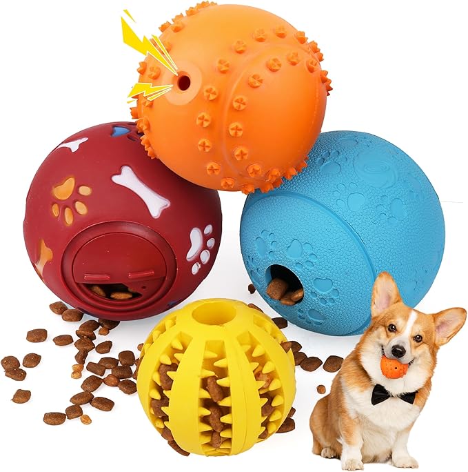 PrimePets Dog Puzzle Toy 4 Pack, Interactive Treat Dispensing Dog Toys, Slow Feeder Ball for Small Dogs and Puppies, Enrichement Toy Balls for Teething, Fetching and Playing