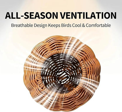 Washable & Breathable Plastic Rattan Bird Nest - Round Hanging Parrot Hammock Hut, Easy-Clean Cool Hideout for Sleeping, Egg Laying & Resting, Budgie, Lovebird, Cockatiel & Canary