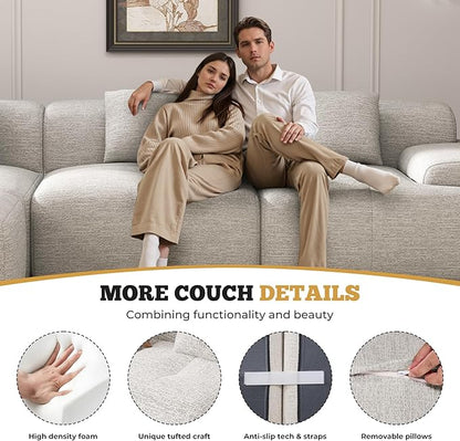 158" Modern U Shaped Modular Sectional Sofa, Boneless Couches for Living Room with Ottoman,6 Seater Convertible Chenille Cloud Couch Sofa Set, No Assembly Required, Beige 1 PCS