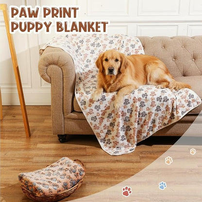 Tatuo 4 Pack Fleece Dog Blankets for Puppy Cats Multi-Size Sleep Mat for Pet Guinea Pig Soft Washable Warm Crate Bed Puppy Teething Toys Print Pattern Blanket Indoor(Mixed Color,36 x 36 Inch,Paw)