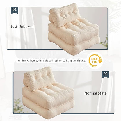 Afuson Folding Chair Bed, Futon Sofa, Floor Couch for Adults Chair for Living Room, Lounge Sofa, Convertible Sofa Bed, Small Couches for Small Spaces, Beige