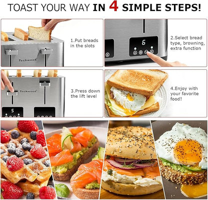 Toaster 4 Slice, Techwood Stainless Steel 4-Slice Toaster Wide Solt