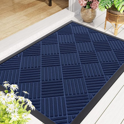Smiry Front Door Mat Outside Entrance, Heavy Duty Outdoor Indoor Natural Rubber Doormat, Non Slip, Trap Dirt and Moisture, Easy Clean, Low Profile Patio Porch Entryway Mat, 59x35, Navy Blue