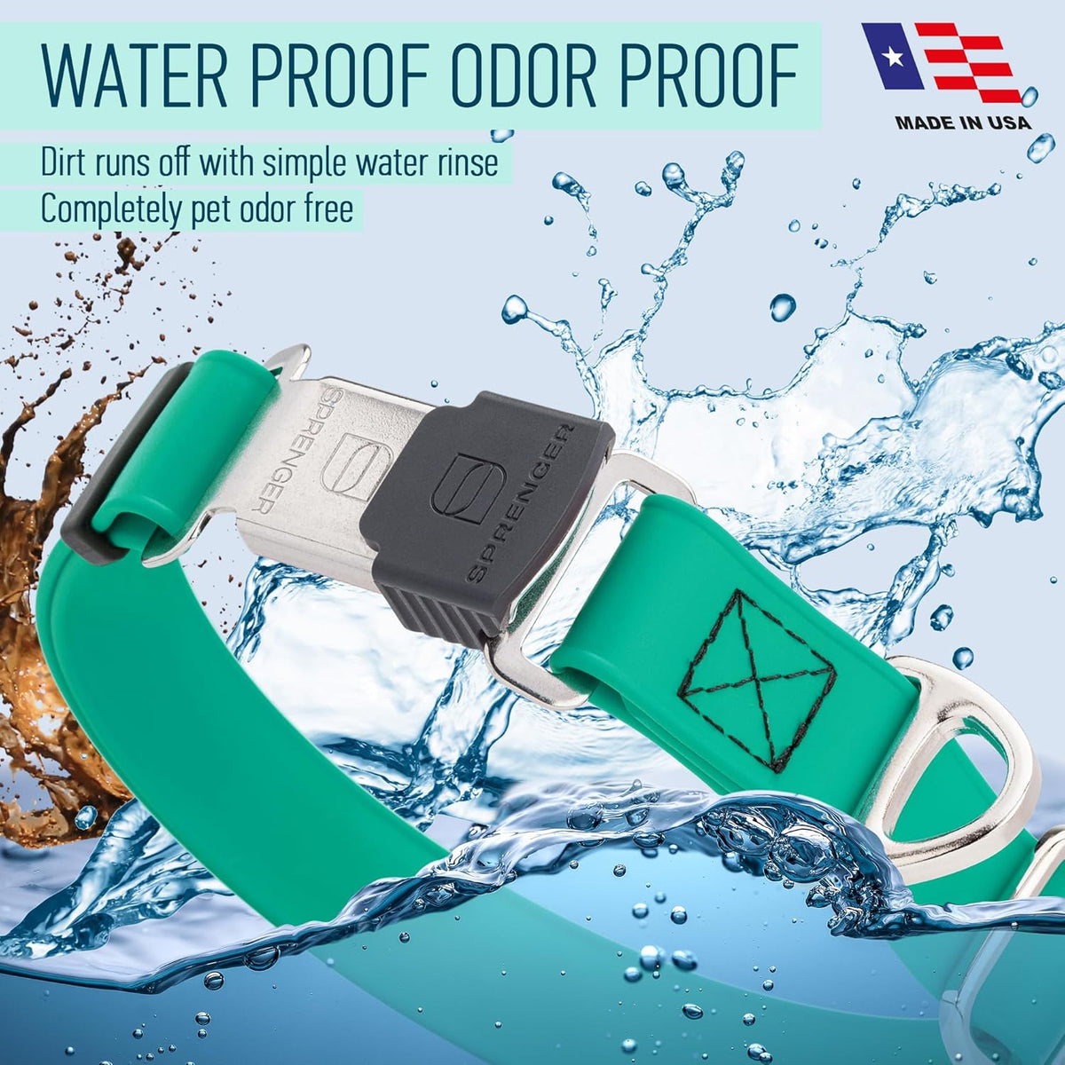 Dogline Biothane Waterproof Dog Collar with Herm Sprenger Stainless Steel Quick Release Buckle – Heavy Duty Tactical Durable Collar for Dogs – Comfortable and Safe Pet Collar, W 3/4" L 12-19", Teal