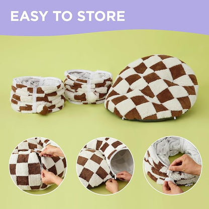 Lesure Donut Cute Jacquard Large Cat Tunnel Bed Kitten Toys for Dog Bunny | 39.5x39.5x10in,Round Large Cat Bed Tube for Multi Kittens,Pet Peekaboo Cave Toy,Spiral Hideaway,Washable Cushion,Brown Checks