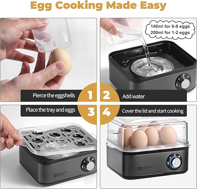 Annie & Mia Design Electric Egg Cooker, Stainless Steel 8 Egg Capacity egg