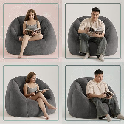 Giant Bean Bag Chair for Adults - Comfy Plush Round Shell Soft Accent Chair, Oversized Cozy Lounge Floor Sofa Reading Chair, Mini Couch for Living Room, Bedroom & Game Rooms, Gray