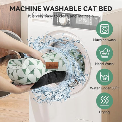 Rectangle Cat Dog Bed for Large Medium Small Pets Indoor Outdoor Machine Washable Sleeping Sofa Non-Slip Bottom Soft Puppy Bed Durable Orthopedic Calming Pet Cuddler (Small, Green Pattern)