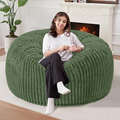 Homguava 3 FT Bean Bag Chair,3' Big Bean Bag,Large Bean Bag Chairs for Adults with Memory Foam Filled,Comfy Beanbag Chairs Soft Bean Bag Sofa with Dutch Corded Plush Cover-Green
