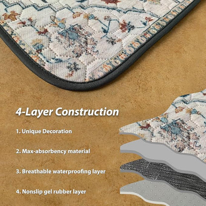 nunubaby Washable Pee Pads for Dogs, Stylish, Non-Slip and Leak-Proof Pee Pads. Reusable Potty Pads for Dogs for Crates and Floors.(Beige/Floral, 24" x36")