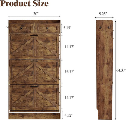 Shoe Cabinet with 3 Flip Drawers & 2 Storage Drawers, Rustic Farmhouse Narrow