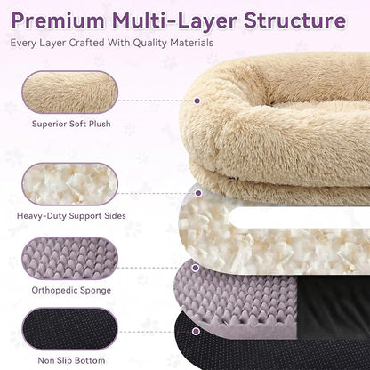 Human Dog Bed with Pillow & Blanket - 71 × 45 × 12 Inch | Oversized Pet Bed for Large Dogs, Leak-Resistant Washable Dog Couch Bed for People & Dogs to Share Beige