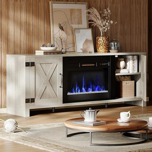 Bestier 63" Fireplace TV Stand for TVs Up to 70", Farmhouse Barn Door