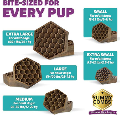 Yummy Combs Dog Dental Treats – Fish & Egg Protein – Vet VOHC Approved, Removes Tartar – A Daily Teeth Cleaning Treat for Large Dogs (15 Count)