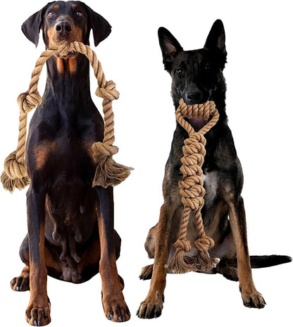 Pure Natural Hemp Rope Dog Toys, Aggressive Chewers, Indestructible, Unbreakable, Sturdy and Chemical Free Toys, Tug of War Pull Rope-Set of 2