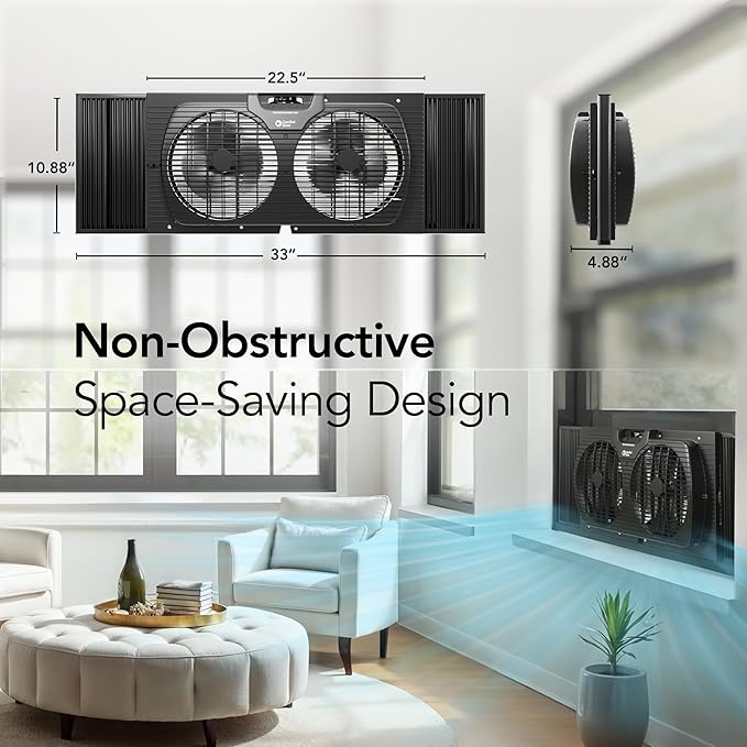 Comfort Zone Window Fan for Bedroom, 9 inch 3 Speed Dual Fans