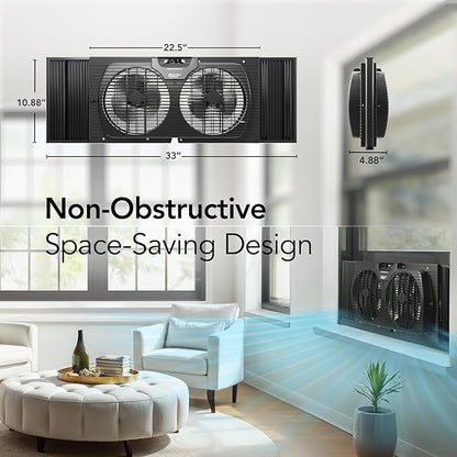 Comfort Zone Window Fan for Bedroom, 9 inch 3 Speed Dual Fans