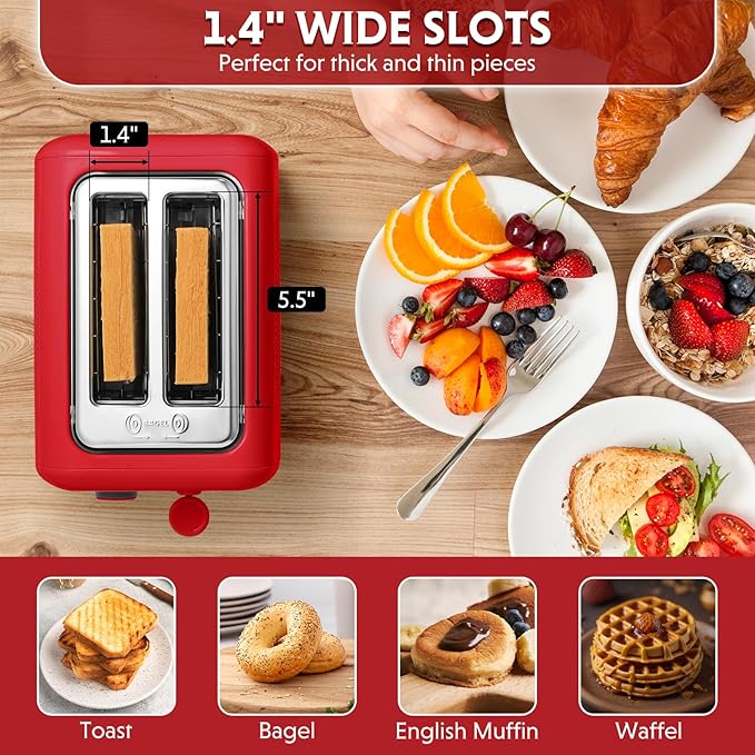 BUYDEEM DT620 2-Slice Toaster, Extra Wide Slots, Retro Stainless Steel