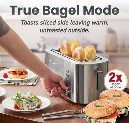 Elite Gourmet ECT4123 Long Slot 4 Slice Toaster, Extra Wide 1.5" and 5.1" Deep