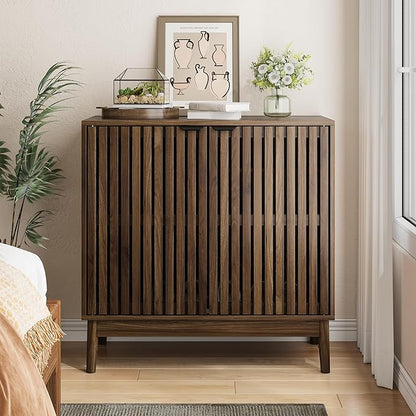 Shoe Cabinet with Slatted Doors, 4-Tier Freestanding Shoe Cabinet Storage