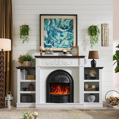 78" Electric Fireplace with Mantel, Birdcage-Style Fireplace Entertainment