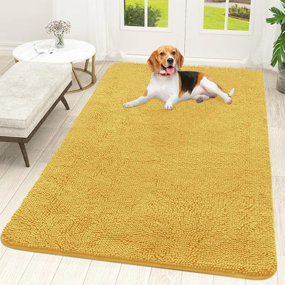 OLANLY Dog Door Mat for Muddy Paws 59x35, Absorbs Moisture and Dirt, Absorbent Non-Slip Washable Doormat, Quick Dry Chenille Mud Mat for Dogs, Entry Indoor Entryway Carpet for Inside Floor, Yellow