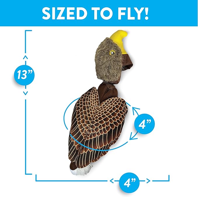 Spunky pup Fly & Fetch Plush Eagle Dog Toy | Interactive 100 ft Sling Shot Launcher with Built-In Bungee | Pull Back & Release | Durable Construction | Ballistic Fabric | Floats | For Medium Breeds
