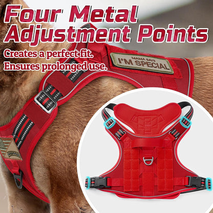 rabbitgoo Tactical Dog Harness for Large Dogs, No Pull Military Service Vest with Handle & Molle, Easy Control for Training Walking, Adjustable Reflective Straps, Red, XL