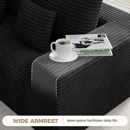 136'' Large Sectional Cloud Couches with Chaise, U Shaped Boneless Loveseat Sofa, No Assembly Required Deep Seat Modular Lounge for Living Room 3PCS Set, Bedroom(Black)