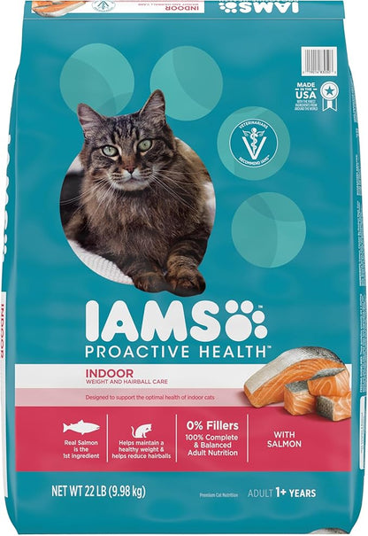 IAMS Proactive Health Indoor Weight & Hairball Care Adult Dry Cat Food with Salmon, 22 lb. Bag