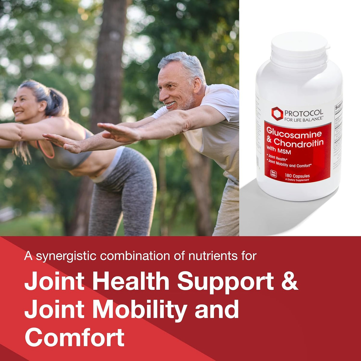 Protocol Glucosamine & Chondroitin with MSM - Joint Support* - Chondroitin MSM Supplement - Non-GMO & Dairy Free - 180 Veg Caps