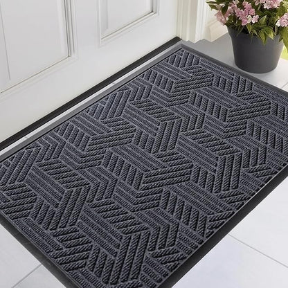 XADP Front Door Mat 29.5"x17" Indoors Outdoors Welcome Mats, Waterproof Non-Slip Rubber Backing Heavy Duty Doormat Outside Entrance, Low Profile Entryway Rugs Floor Mat for Patio, Pattern B Grey