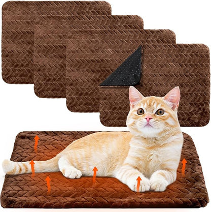 4 Pack Self Heating Cat Pad 16 x 20 Inch Self Warming Cat Bed Non Slip Warm Dog Pad Mat Washable Pet Kennel Crate Bed Mat for Indoor Outdoor Pets(Dark Coffee,16 x 20 Inch)