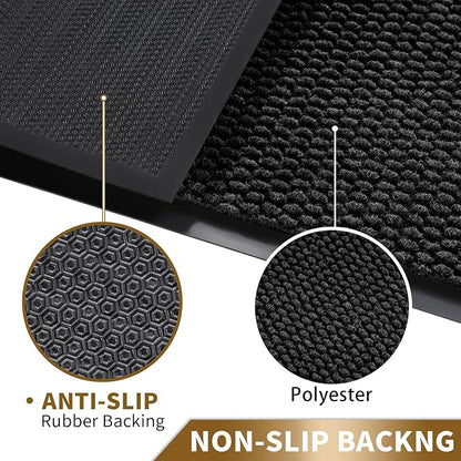Yimobra Doormat Outdoor Indoor Entrance 36 x 17, All-Season All-Weather Front Door Mat, 100% Waterproof Welcome Matt for Floor Garage Outside Entry, Stain and Fade Resistant,Black