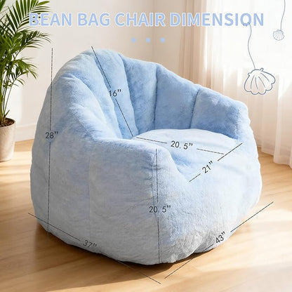 Bean Bag Chair, Giant Beanbag Chiars for Adults, Faux Fur Shell-Shaped Floor Sofa with Filler, Comfy Chair for Reading, Gaming and Relax (Blue)