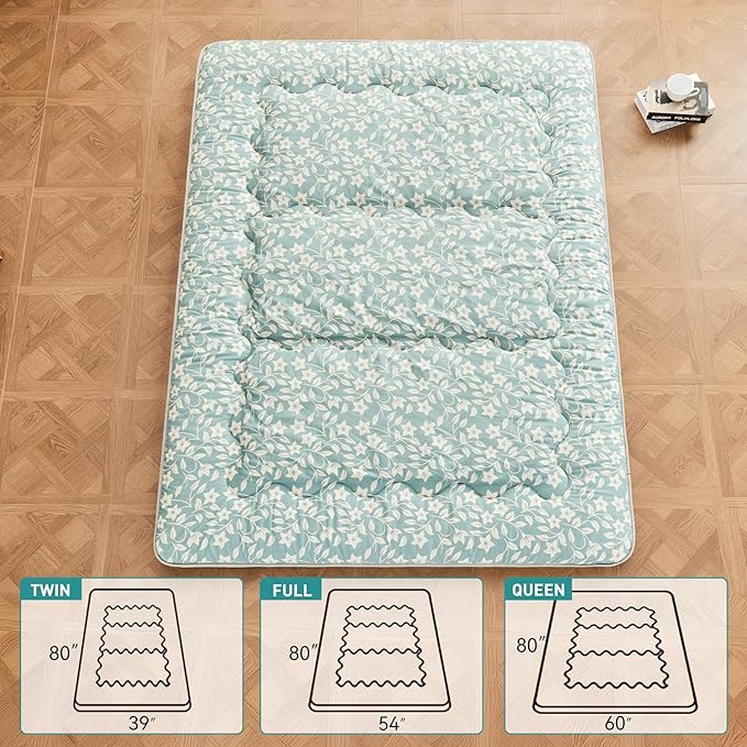Dr.Futon Japanese Floor Futon Mattress Extra Thick Folding Roll Up Bed Topper Mat for Guest,Lounger and Tavel