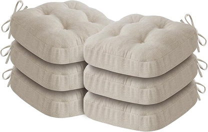 Chair Cushions, Foam Dining Chair Cushions, Tufted Indoor Chair Pads, Set of 6, Beige, 16.5” x 16.5” x 3.5”