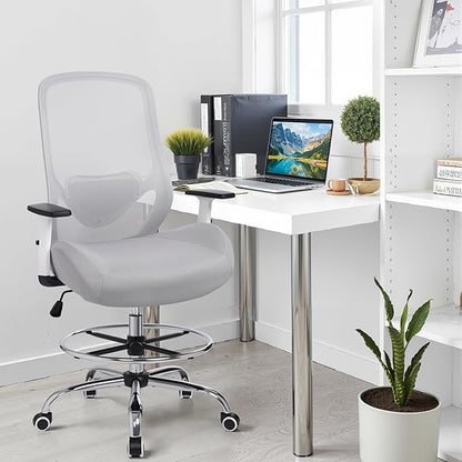 Heavy Duty Office Drafting Chair, High Back Ergonomic Chair,400Lbs Tall Office Chairs, Big and Tall Office Chair with Flip-up Armrest Lumbar Support and Footrest, Adjustable Counter Height Chairs