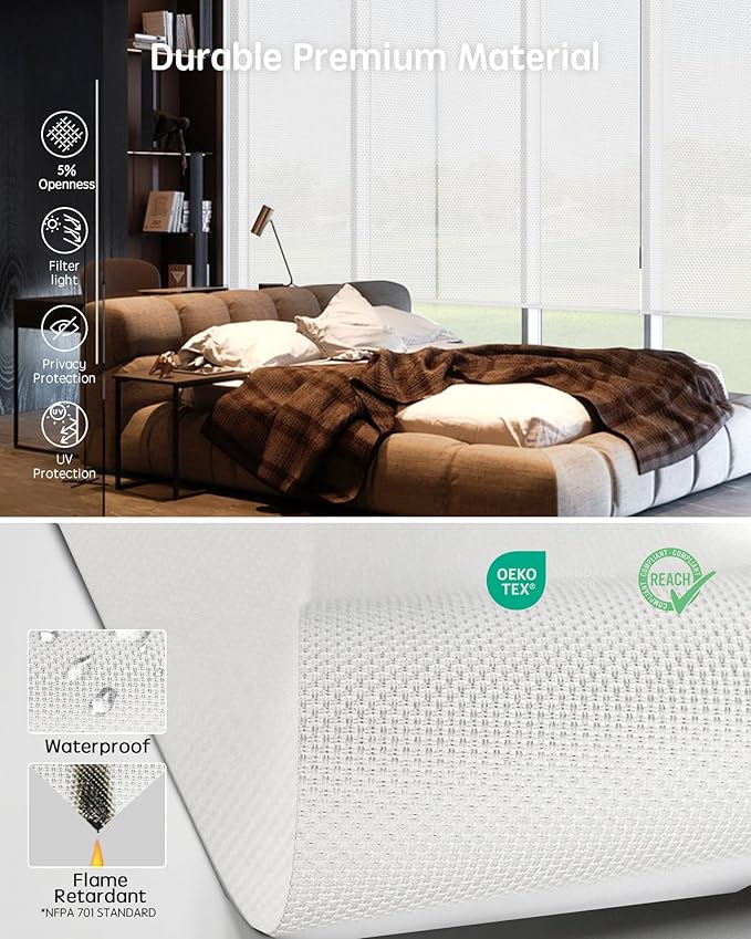 Yoolax Motorized Solar Shades, Flame Resistat Smart Blinds