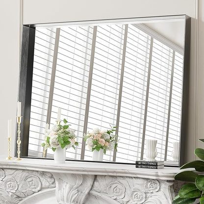 Koonmi 30x40 Inch Black Metal Framed Bathroom Mirror