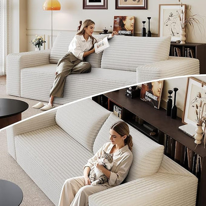 Cloud Loveseat Sofa, Modern Corduroy 2-Seater Couch with Deep Seat, No Assembly Required Memory Foam Sofa, Boneless Sofa in a Box for Bedroom, Apartment, Office,Small Space (White,63in)