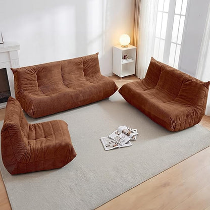 Bean Bag Chair,Giant Beanbag Chairs for Adults,Comfy Large Fireside Chair Lazy Sofa,Corduroy Bean Bag Lounger with Memory Foam Filled,Floor Sofa Couch for Home,Living Room (Brown, Loveseat)
