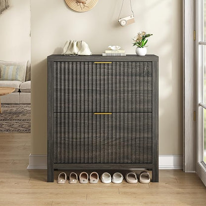 Shoe Cabinet Storage for Entryway, Fluted Shoe Cabinet